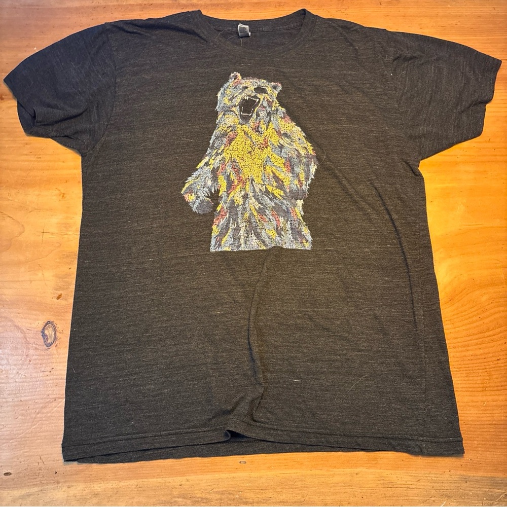 Vintage American Apparel Black Tee with Colorful Bear Graphic